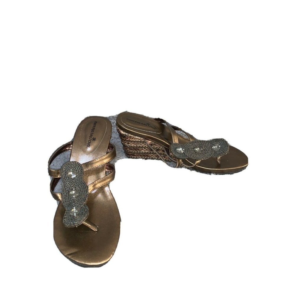 Montgomery Bay Club Woman Wedge Thong Slip On Sandals Plaited Size 10 NWOT